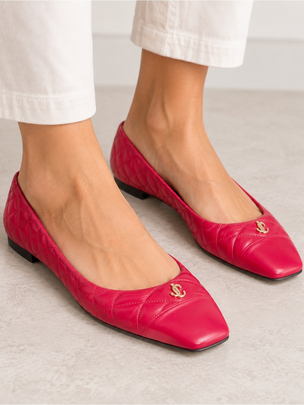 Jimmy Choo Leni Raspberry Quilted Leather Ballet Flats 39.5